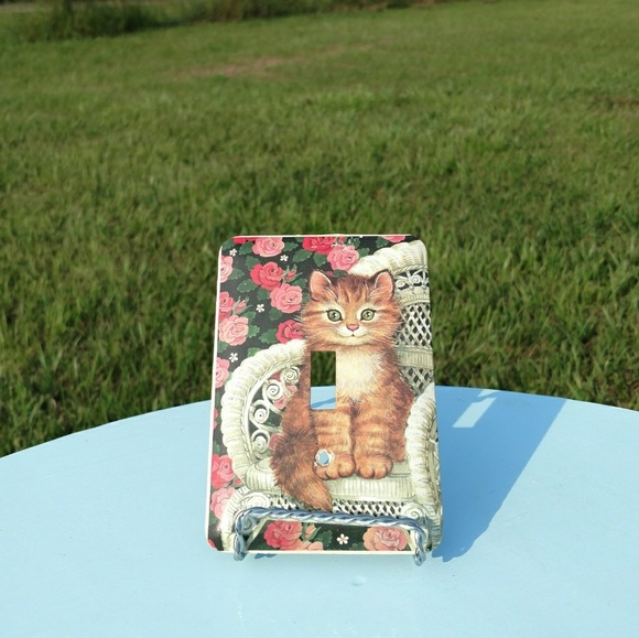 Vintage Other - SOLD Light Switch Cover Metal Plate Orange Cat